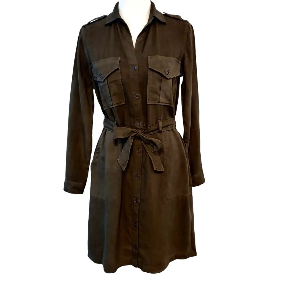 Cloth & Stone Anthropologie Womens Size XS Eryn Army Green Utility Shirt Dress